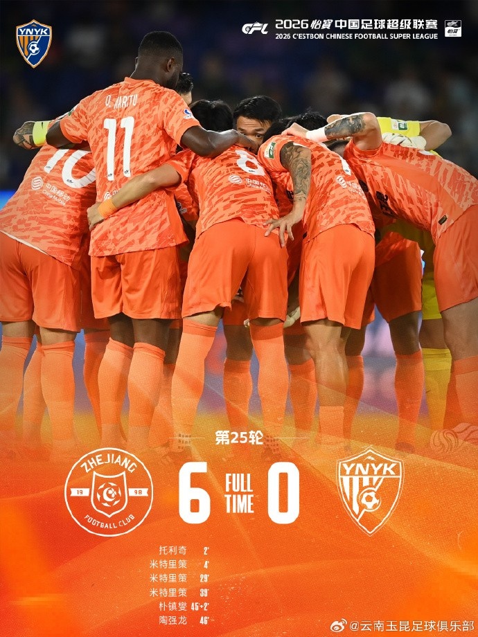 战报·云南玉昆0-6浙江俱乐部绿城